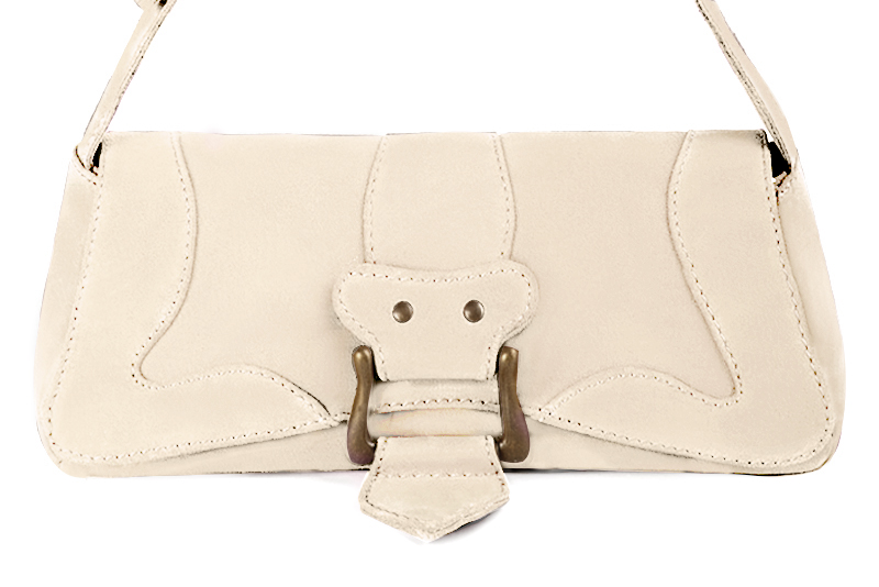 Petit sac baguette habillé femme en cuir beige vanille - Vue de profil