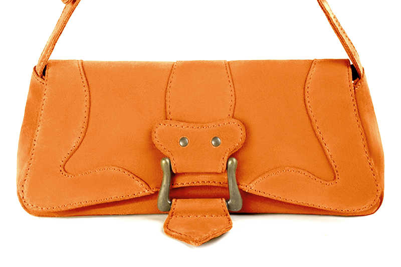 Petit sac baguette habillé femme en cuir orange abricot - Vue de profil