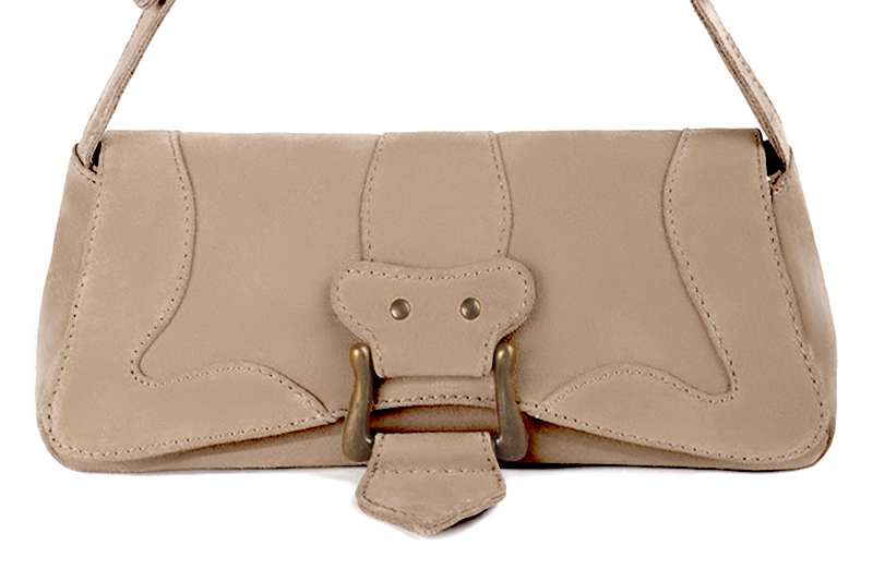 Petit sac baguette habillé femme en cuir beige sahara - Vue de profil