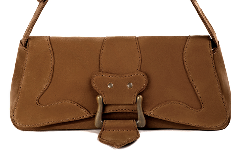 Petit sac baguette habillé femme en cuir marron caramel - Vue de profil