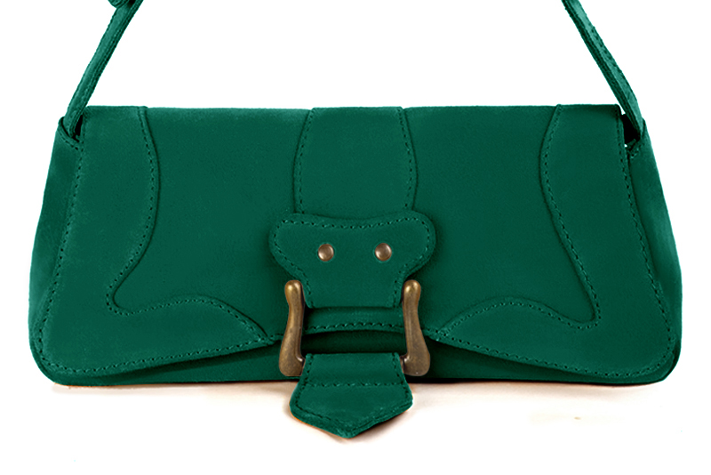 Petit sac baguette habillé femme en cuir vert émeraude - Vue de profil