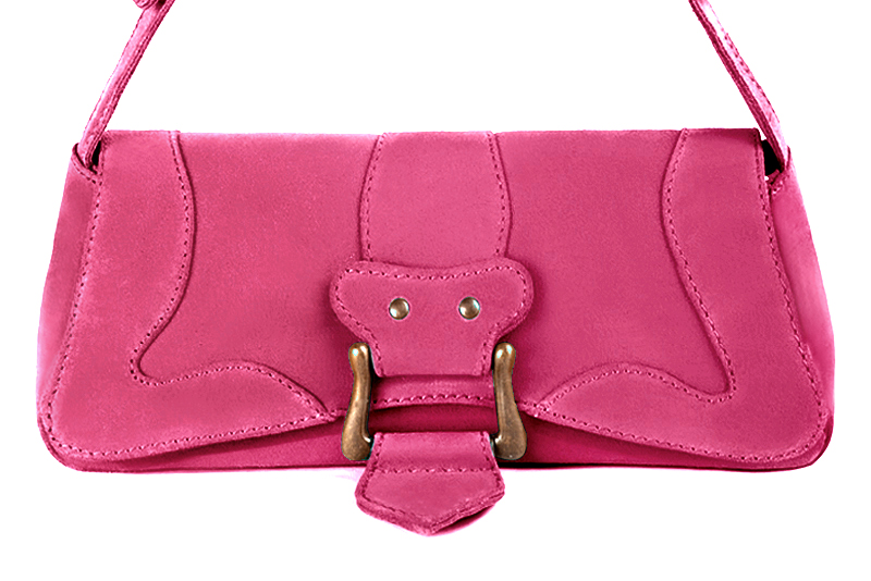 Petit sac baguette habillé femme en cuir rose fuchsia - Vue de profil