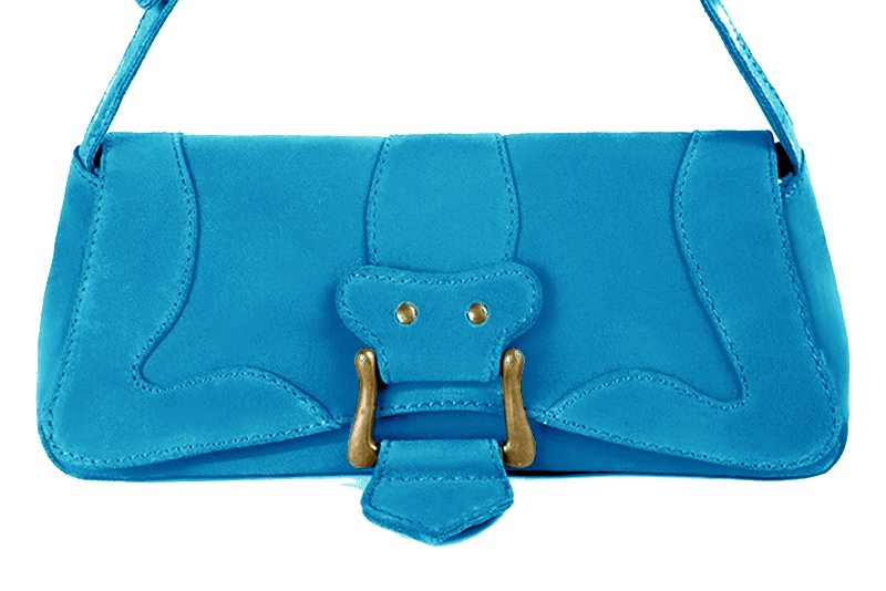 Petit sac baguette habillé femme en cuir bleu turquoise - Vue de profil