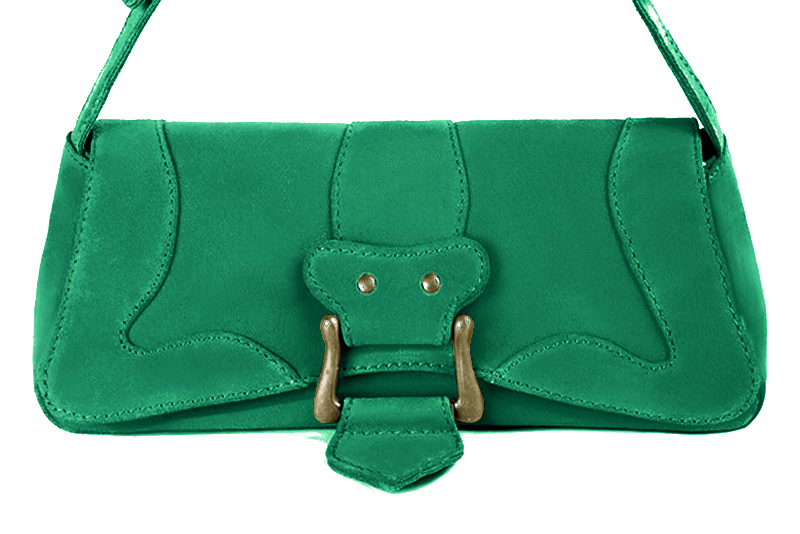 Petit sac baguette habillé femme en cuir vert émeraude - Vue de profil