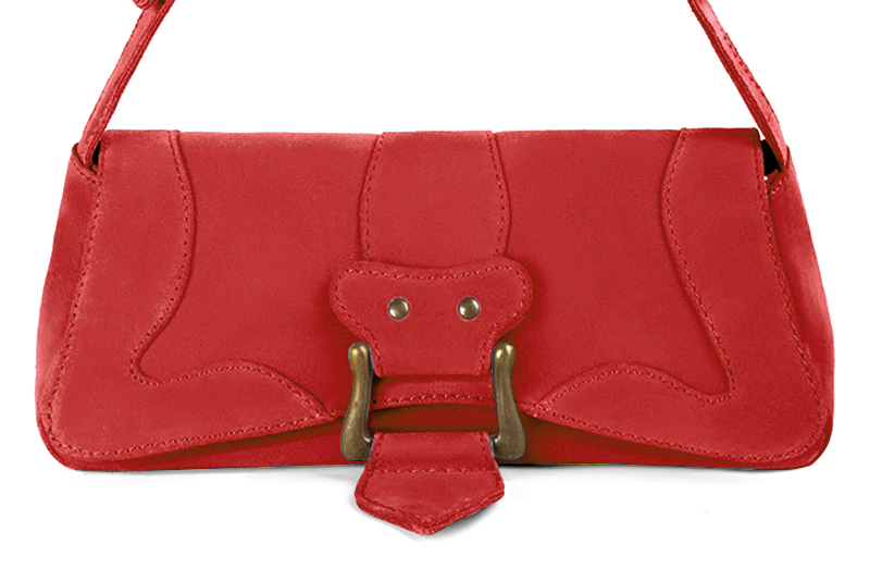 Petit sac baguette habillé femme en cuir rouge coquelicot - Vue de profil