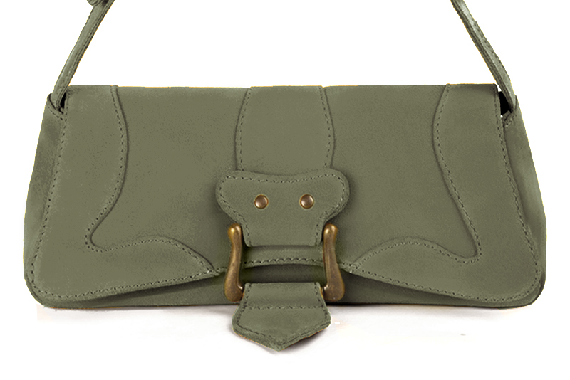 Petit sac baguette habillé femme en cuir vert kaki - Vue de profil
