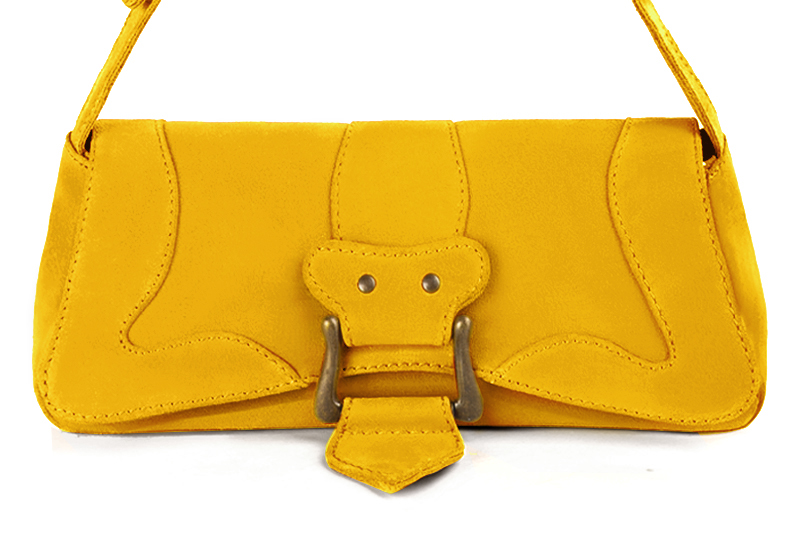 Petit sac baguette habillé femme en cuir jaune - Vue de profil