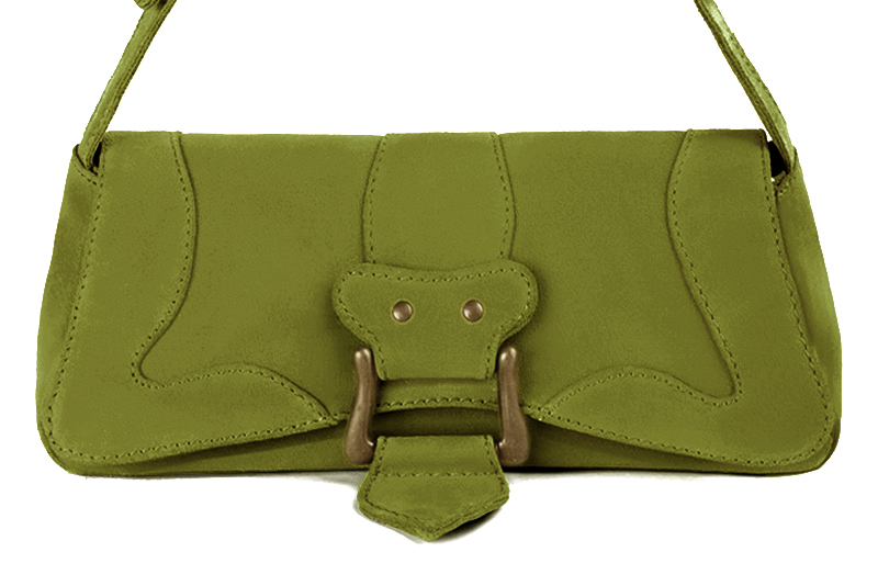 Petit sac baguette habillé femme en cuir vert pistache - Vue de profil