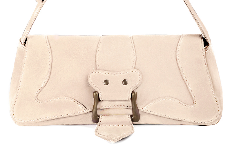 Petit sac baguette habillé femme en cuir rose poudré - Vue de profil