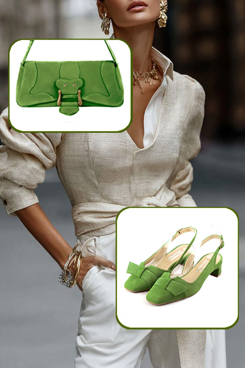 Petit sac baguette habillé femme en cuir vert anis - Vue porté