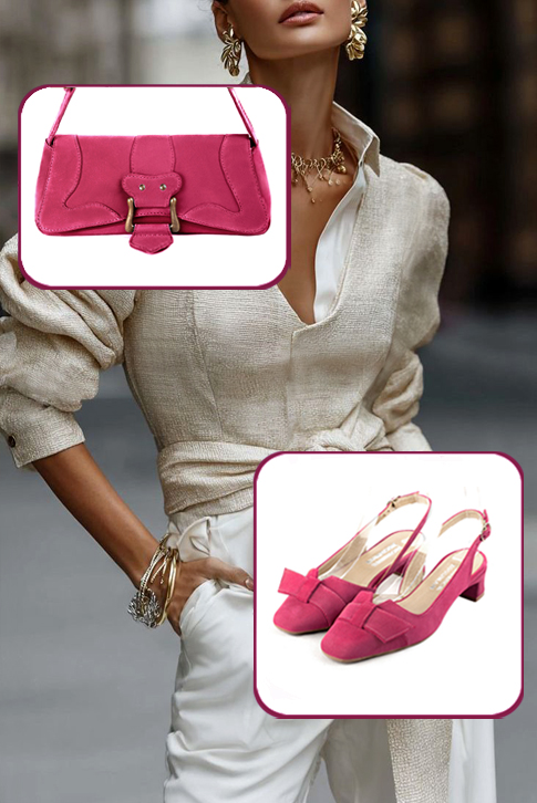 Petit sac baguette habillé femme en cuir rose fuchsia - Vue porté