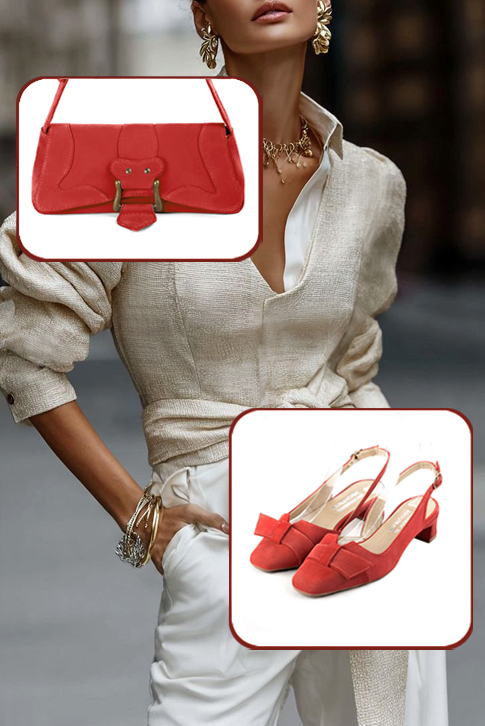 Petit sac baguette habillé femme en cuir rouge coquelicot - Vue porté