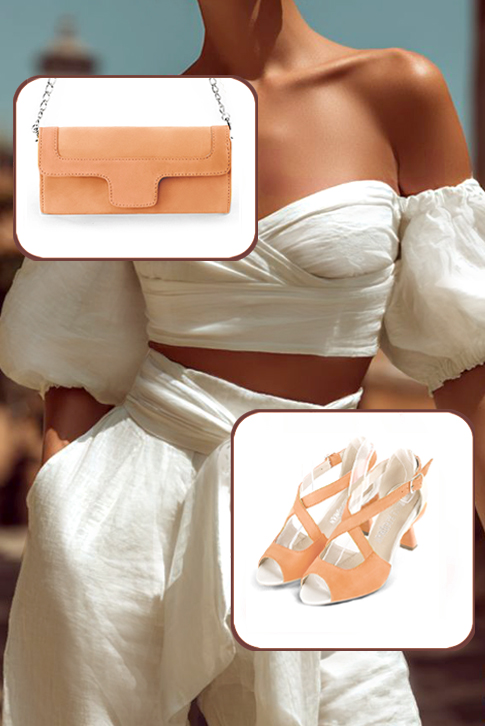Petit sac baguette habillé femme en cuir orange curcuma - Vue porté