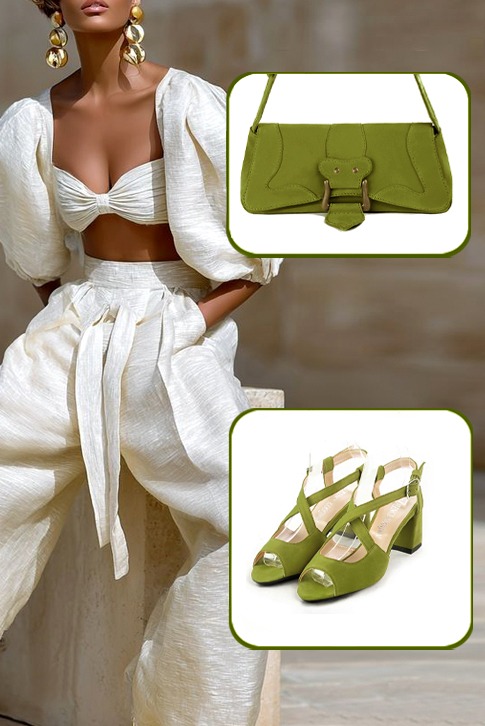 Petit sac baguette habillé femme en cuir vert pistache - Vue porté