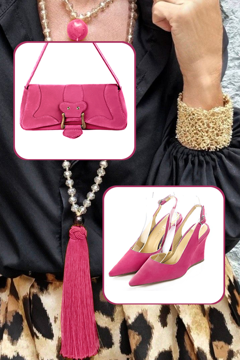 Petit sac baguette habillé femme en cuir rose fuchsia - Vue du dessus