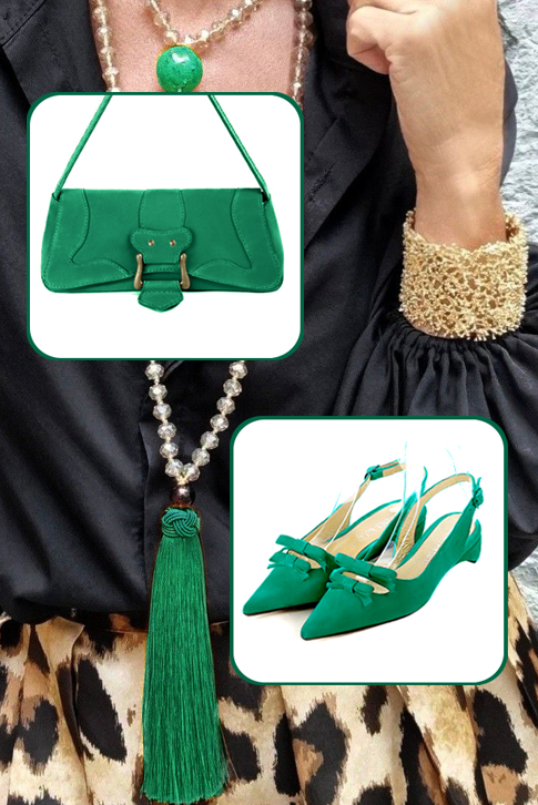 Petit sac baguette habillé femme en cuir vert émeraude - Vue du dessus