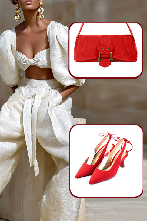 Petit sac baguette habillé femme en cuir rouge coquelicot - Vue porté