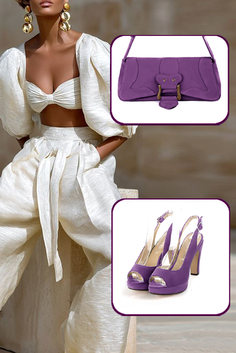 Petit sac baguette habillé femme en cuir violet améthyste - Vue porté