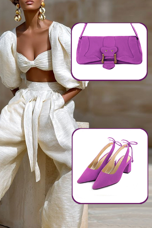 Petit sac baguette habillé femme en cuir violet mauve - Vue porté