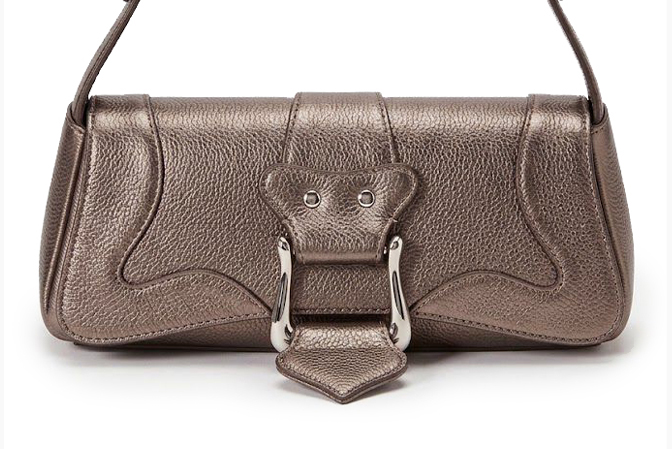 Petit sac baguette habillé femme en cuir bronze - Vue de profil