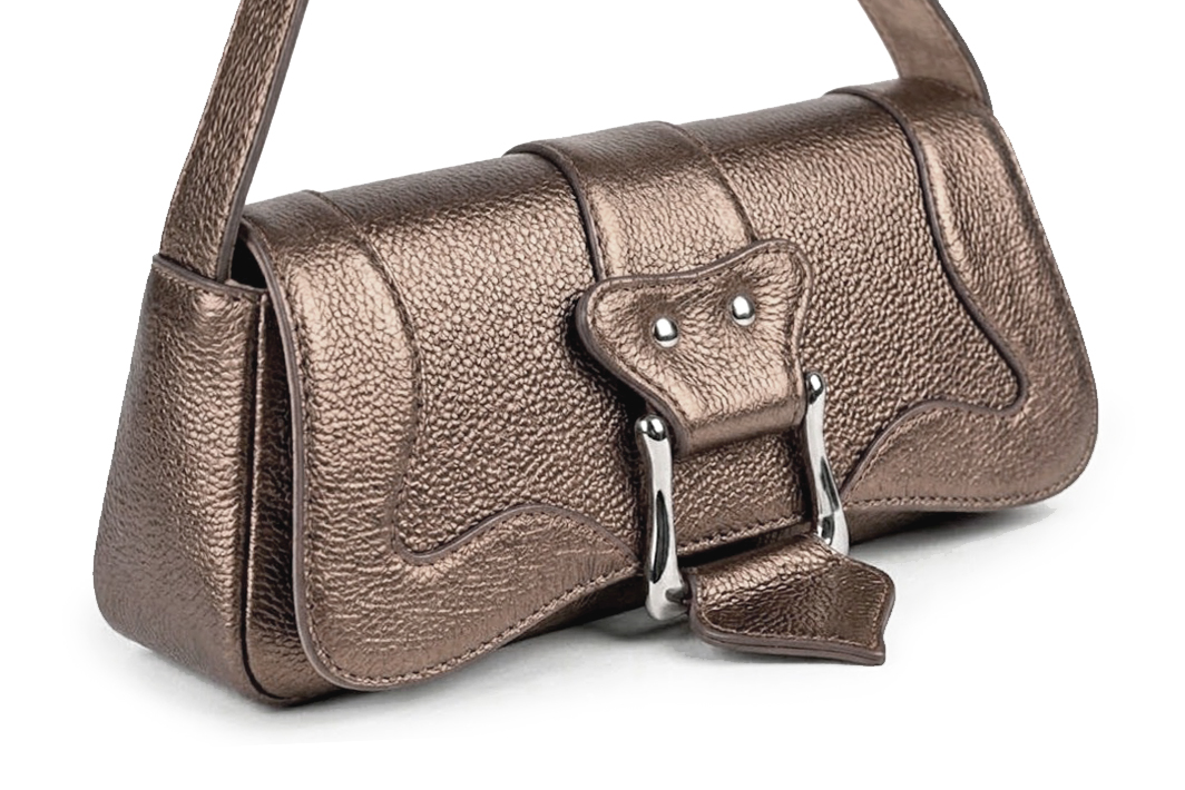 Petit sac baguette habillé femme en cuir bronze - Vue avant