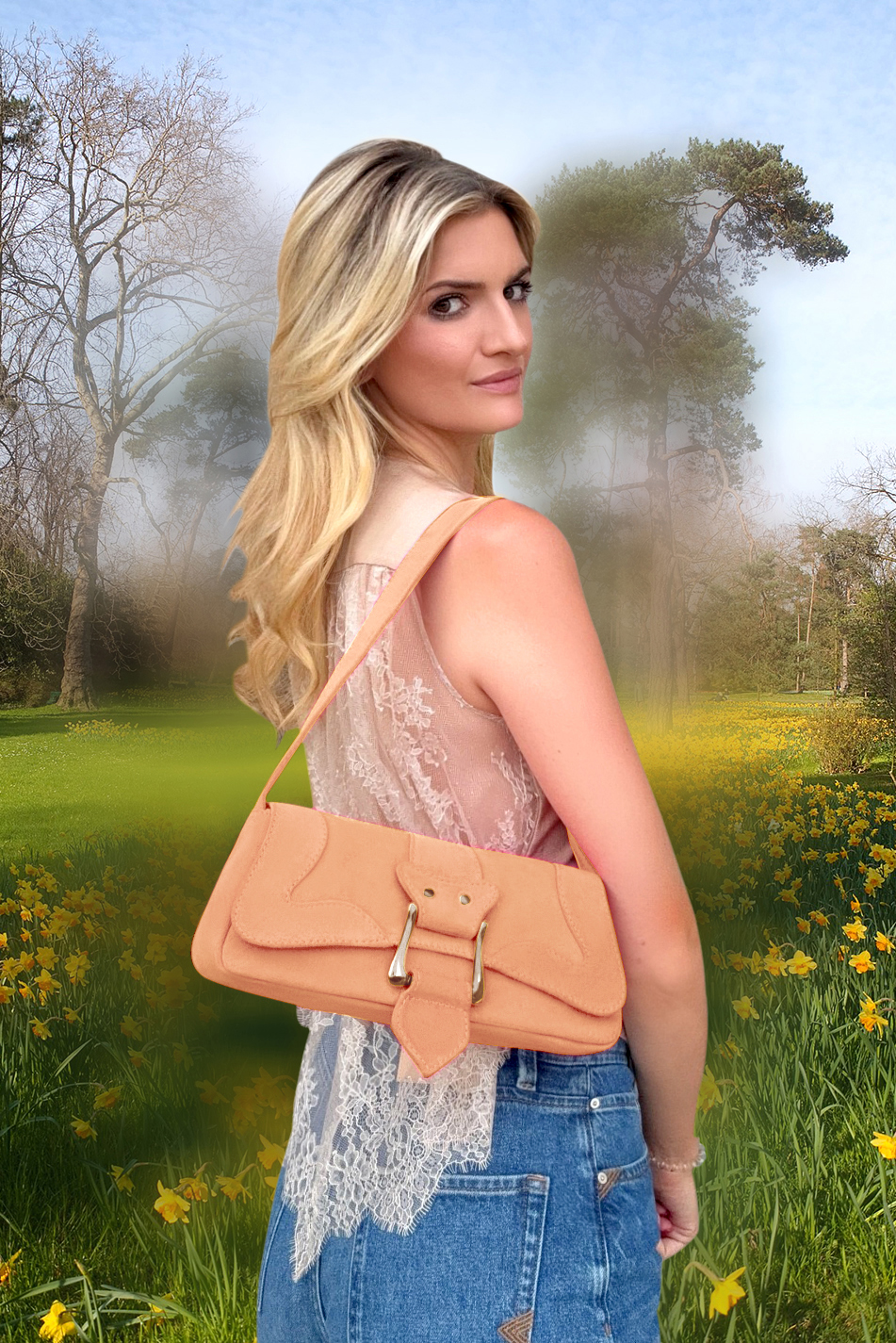 Petit sac baguette habillé femme en cuir orange curcuma - Vue du dessus