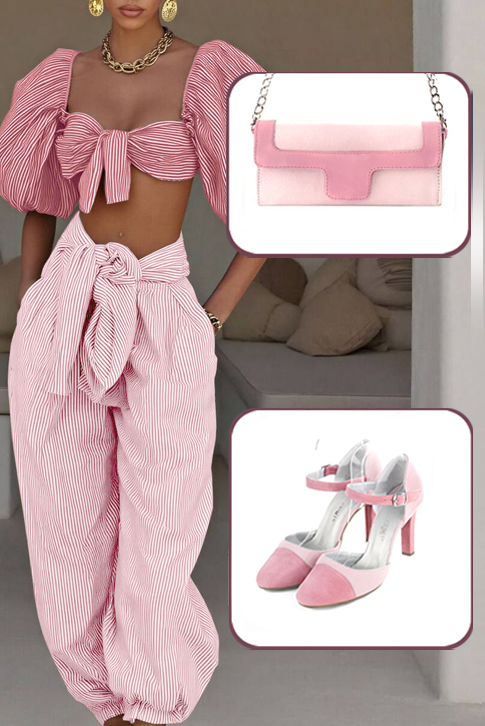 Florence Kooijman - Escarpins habillés bride cou-de-pied milieu ouvert cuir rose camélia et rose pâle à talon fin de 9.5 cm - Bout rond - Idéal mariages, soirées, look casual chic - Vue porté