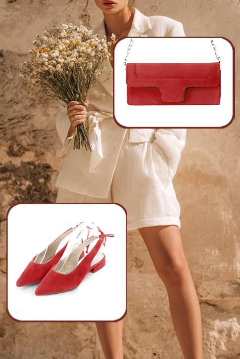 Escarpins habillés bride arrière cuir rouge coquelicot à talon évasé plat et bout pointu - Vue porté