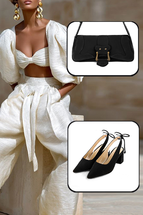 Escarpins habillés bride arrière cuir noir mat à talon évasé de 6 cm et bout pointu - Vue porté