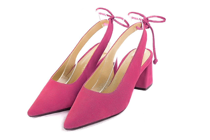 Escarpins habillés bride arrière cuir rose fuchsia à talon évasé de 6 cm et bout pointu - Vue avant