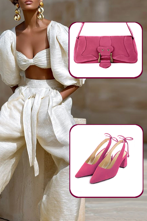 Escarpins habillés bride arrière cuir rose fuchsia à talon évasé de 6 cm et bout pointu - Vue du dessus