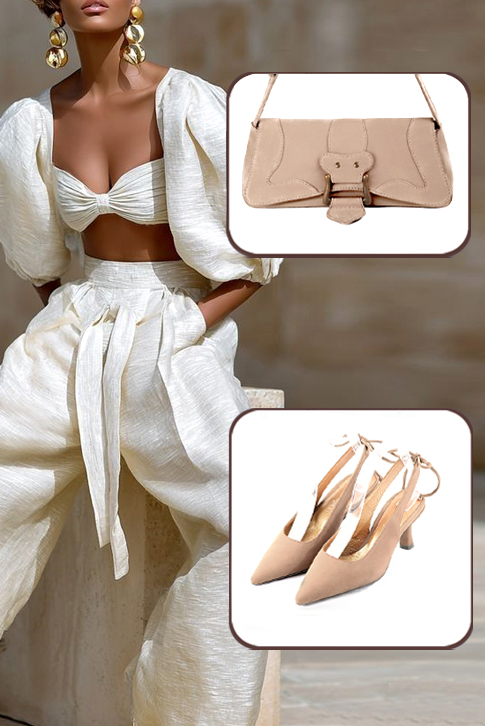 Escarpins habillés bride arrière cuir beige biscuit à talon bobine de 5.5 cm et bout pointu - Vue porté