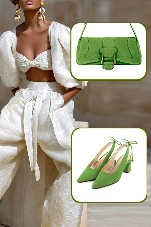 Escarpins habillés bride arrière cuir vert anis à talon évasé de 6 cm et bout pointu - Vue porté