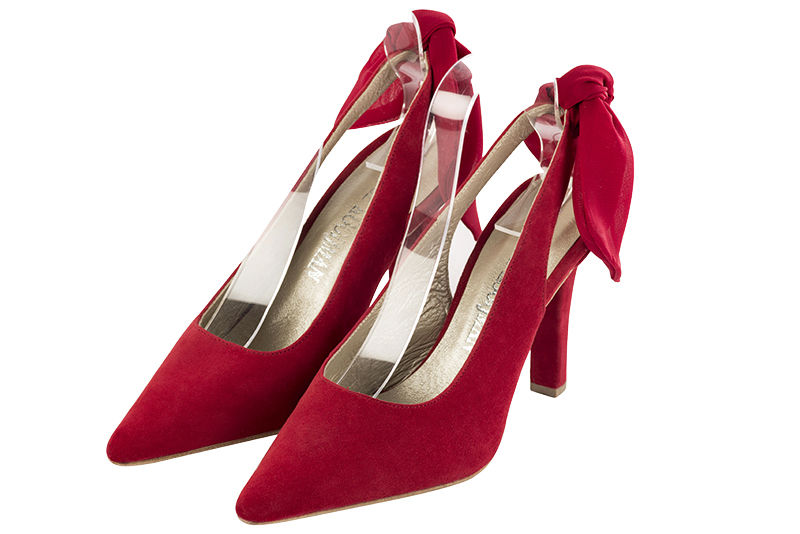 Chaussure femme à brides :  couleur rouge carmin. Bout pointu. Talon haut fin Vue avant - Florence KOOIJMAN
