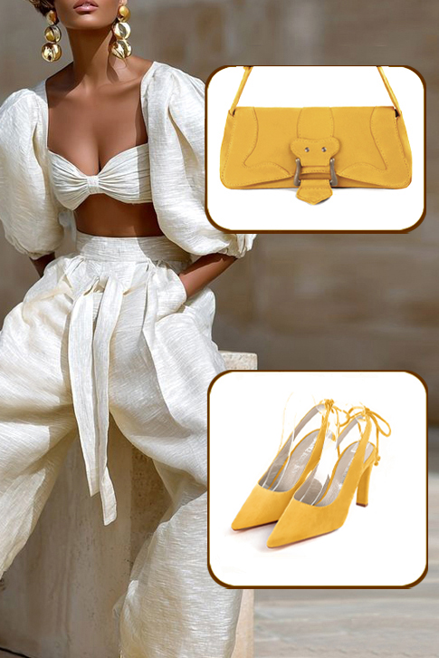 Escarpins habillés bride arrière en cuir jaune à talon fin de 8.5 cm et bout pointu - Vue du dessus