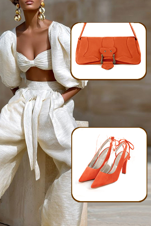 Escarpins habillés bride arrière en cuir orange clémentine à talon fin de 8.5 cm et bout pointu - Vue du dessus
