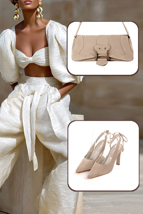 Escarpins habillés bride arrière en cuir beige sahara à talon fin de 8.5 cm et bout pointu - Vue du dessus