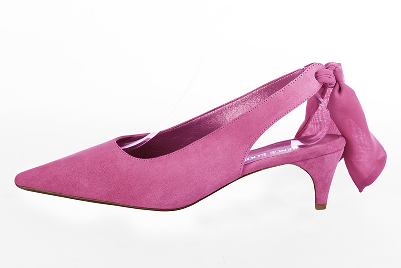 Chaussure femme à brides :  couleur rose fuchsia. Bout pointu. Talon mi-haut fin. Vue de profil - Florence KOOIJMAN