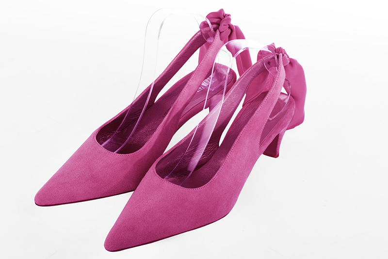 Chaussure femme à brides :  couleur rose fuchsia. Bout pointu. Talon mi-haut fin Vue avant - Florence KOOIJMAN