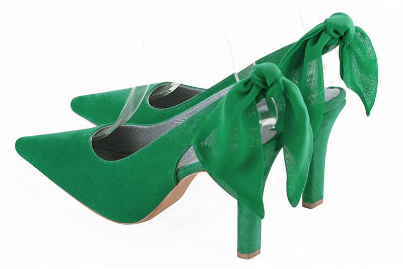 Chaussure femme à brides :  couleur vert émeraude. Bout pointu. Talon haut fin. Vue arrière - Florence KOOIJMAN