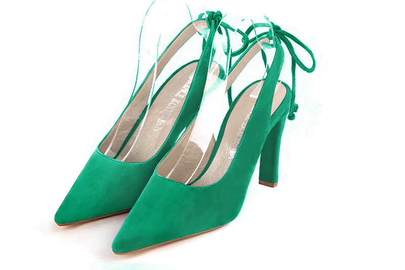 Chaussure femme à brides :  couleur vert émeraude. Bout pointu. Talon haut fin Vue avant - Florence KOOIJMAN
