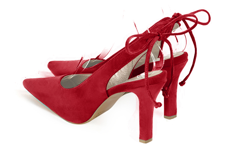 Chaussure femme à brides :  couleur rouge carmin. Bout pointu. Talon haut fin. Vue arrière - Florence KOOIJMAN
