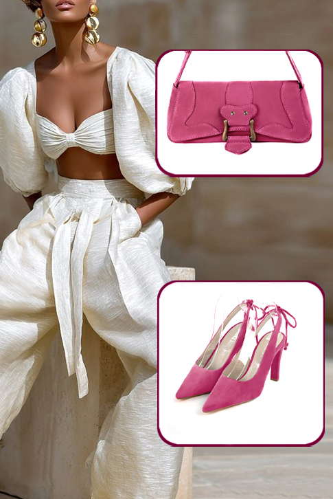 Escarpins habillés bride arrière en cuir rose fuchsia à talon fin de 8.5 cm et bout pointu - Vue du dessus