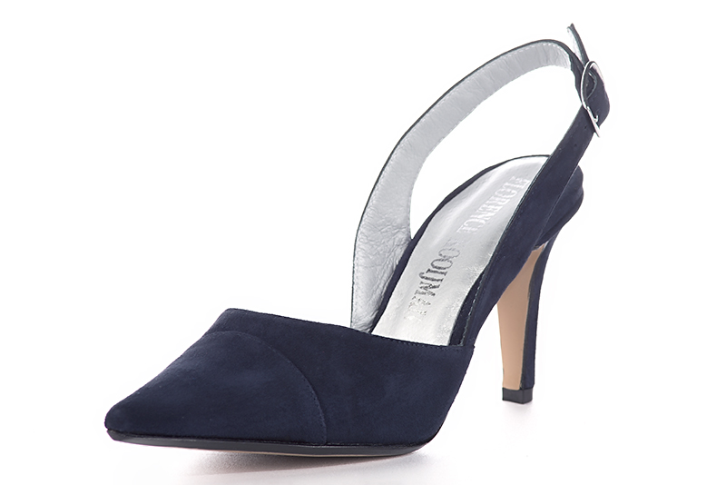 Chaussure femme à brides :  couleur bleu marine. Bout pointu. Talon haut fin Vue avant - Florence KOOIJMAN