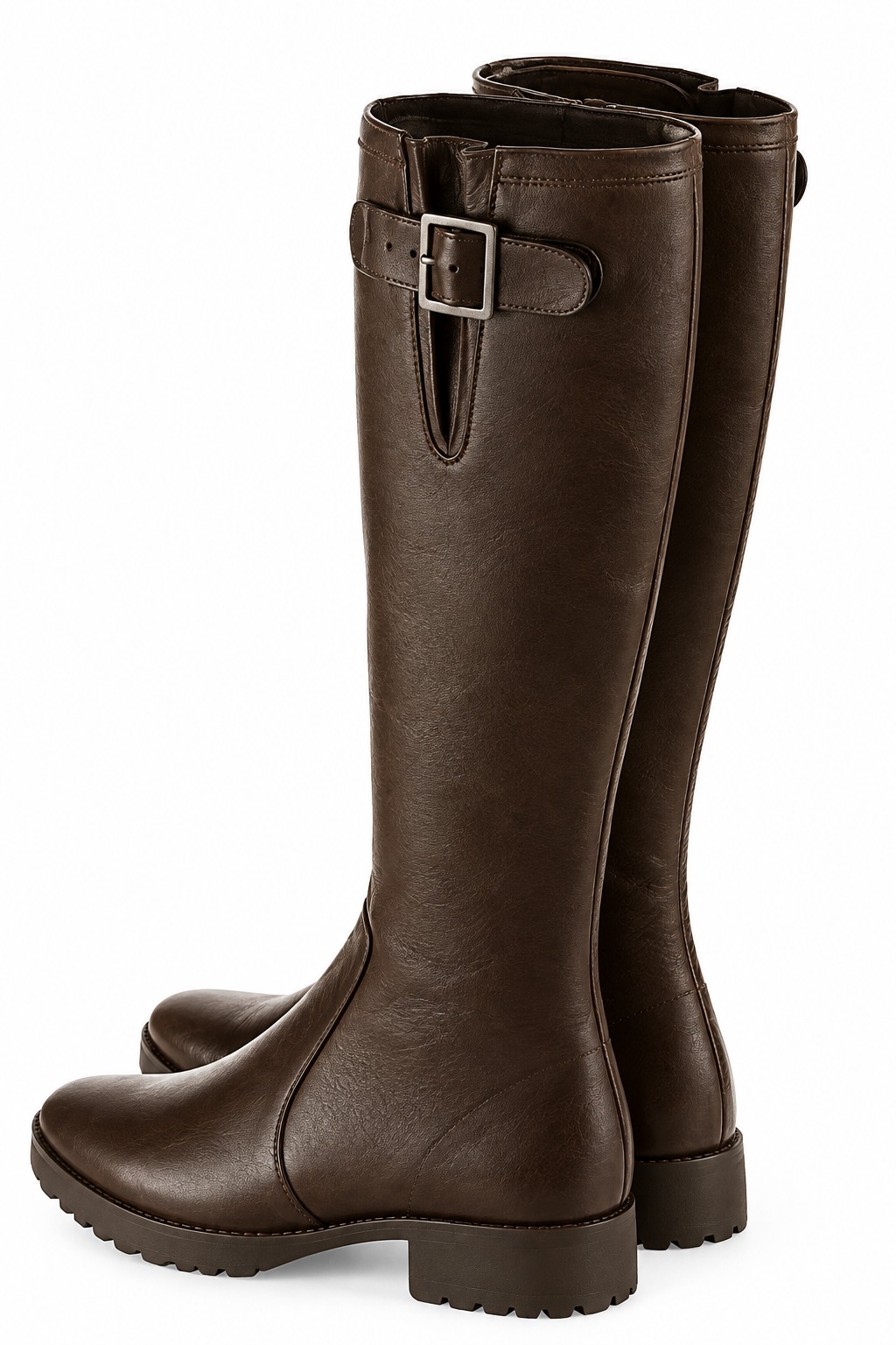 Bottes cavalière habillées femme sur mesure en cuir marron foncé à semelle en gomme et bout rond - Vue du dessus