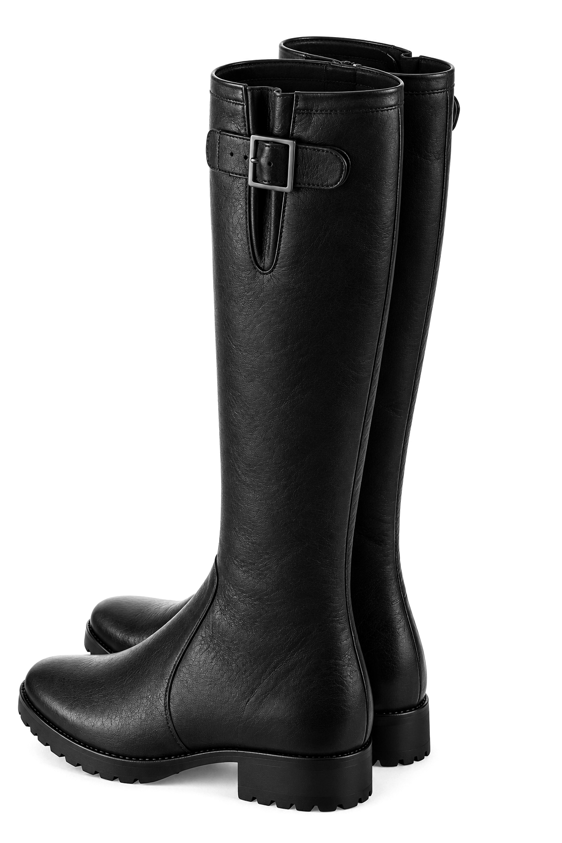 Bottes cavalières sur mesure pour femme en cuir noir avec bout rond et semelle crantée en gomme - Vue du dessus