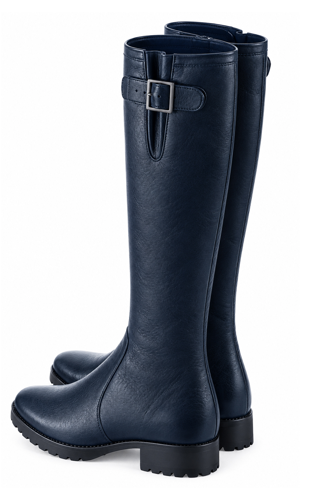 Bottes cavalières sur mesure pour femme en cuir bleu marine avec bout rond et semelle crantée en gomme - Vue du dessus