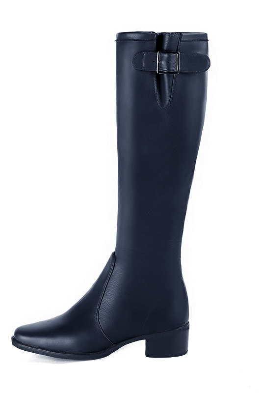 Botte femme : Bottes femme cavalières sur mesures couleur bleu marine. Bout rond. Semelle cuir petit talon. Vue de profil - Florence KOOIJMAN