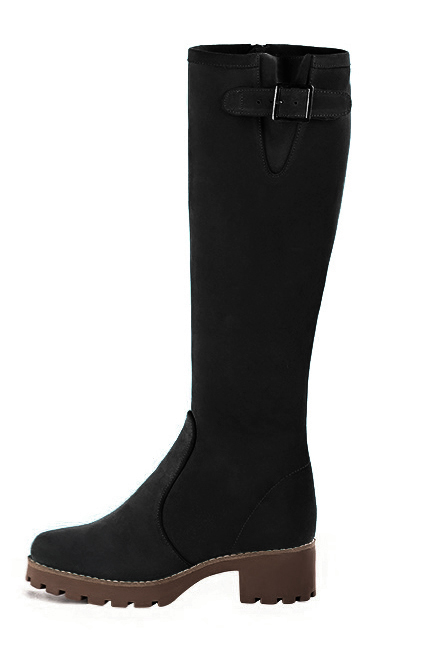 Botte femme : Bottes femme avec des boucles sur mesures couleur noir mat.. Vue de profil - Florence KOOIJMAN