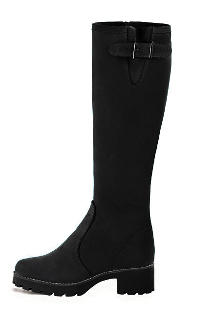 Bottes à boucles ajustables sur mesure pour femme en cuir noir mat avec  et  - Vue porté
